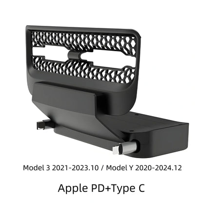 Rear Central Control Air Vent Expansion Dock with Dual 27W Fast Charging for Tesla Model 3 & Model Y (2021–2024)