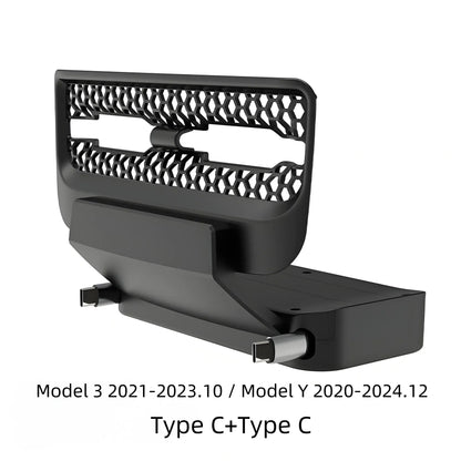 Rear Central Control Air Vent Expansion Dock with Dual 27W Fast Charging for Tesla Model 3 & Model Y (2021–2024)