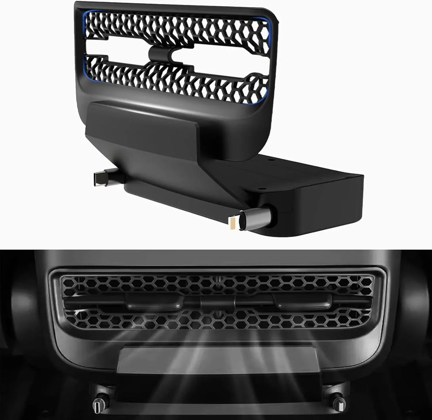 Rear Central Control Air Vent Expansion Dock with Dual 27W Fast Charging for Tesla Model 3 & Model Y (2021–2024)