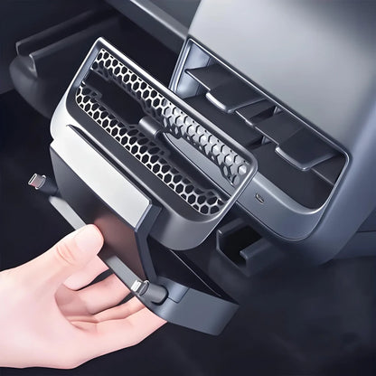 Rear Central Control Air Vent Expansion Dock with Dual 27W Fast Charging for Tesla Model 3 & Model Y (2021–2024)