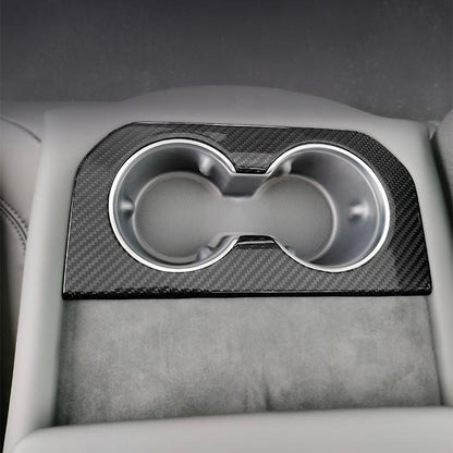 Rear Cup Holder Frame Dry Carbon Fiber Overlay for Tesla Model S/X (2023+) – Premium Interior Trim Upgrade