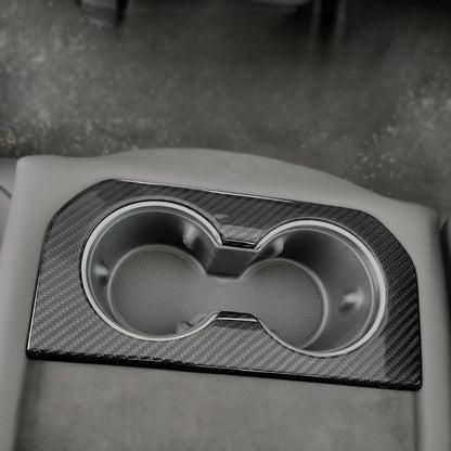 Dry Carbon Fiber Rear Cup Holder Frame Overlay for Tesla Model X/S (2023+) – Real Molded Carbon Interior Trim Upgrade