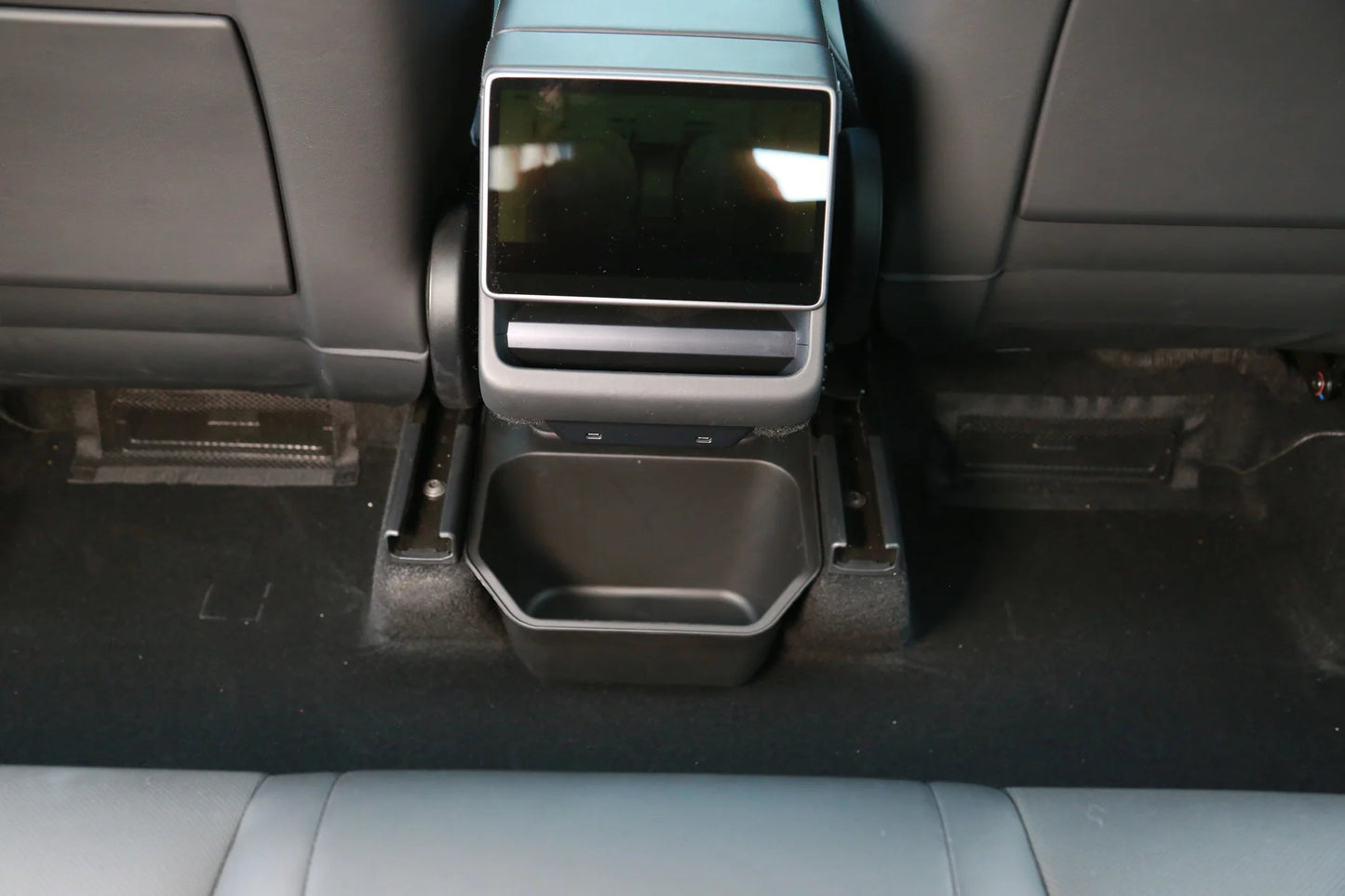 Rear Middle Storage Box for Tesla Model Y Juniper | Custom-Fit Rear Center Console Organizer with Waterproof Detachable Box & Noise-Reducing Flocked ABS