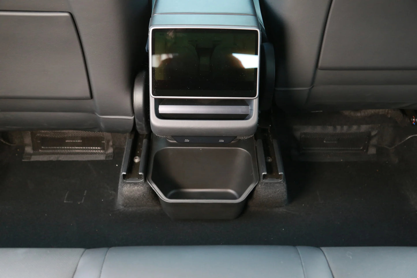Rear Middle Storage Box for Tesla Model Y Juniper | Custom-Fit Rear Center Console Organizer with Waterproof Detachable Box & Noise-Reducing Flocked ABS