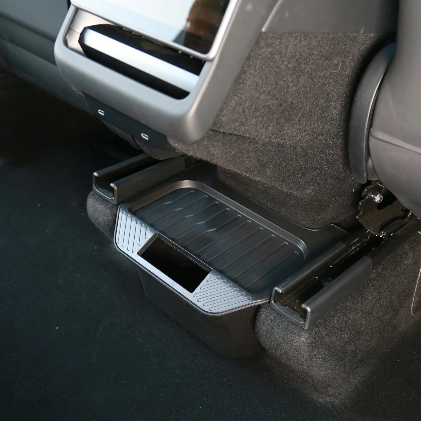 Rear Middle Storage Box for Tesla Model Y Juniper | Custom-Fit Rear Center Console Organizer with Waterproof Detachable Box & Noise-Reducing Flocked ABS