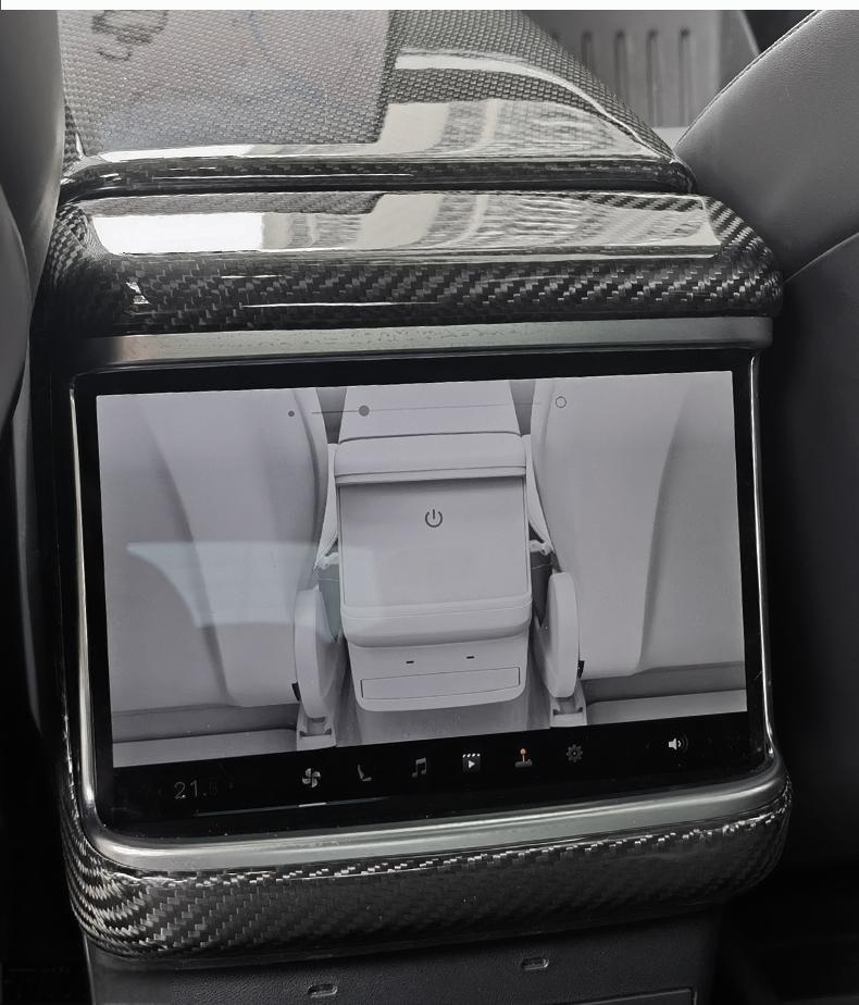 Dry Carbon Fiber Rear Screen Air Outlet Frame Cover for Tesla Model S/X 2021+ – Lightweight Interior Trim Overlay
