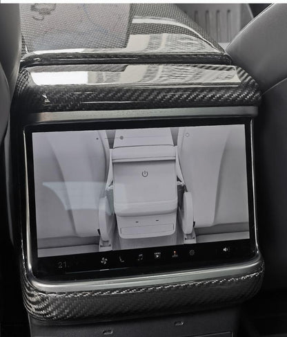 Dry Carbon Fiber Rear Screen Air Outlet Frame Cover for Tesla Model S/X 2021+ – Lightweight Interior Trim Overlay