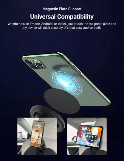 Rear Seat Magnetic Tablet & Phone Holder for Tesla Model 3 / Model S (Clip-In, 360° Rotatable)