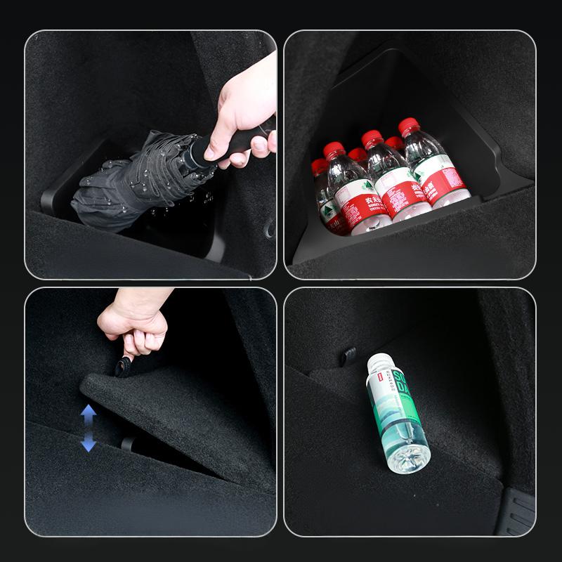 Rear Trunk Side Storage Bins with Flush Lids for Tesla Model Y Juniper (2025+) – Waterproof TPE Hidden Organizer Boxes
