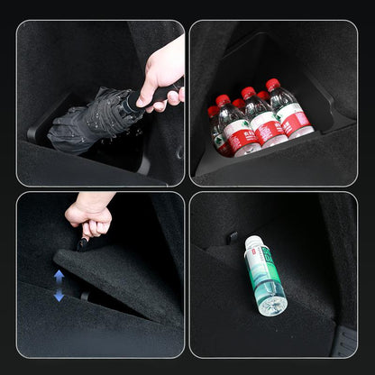 Rear Trunk Side Storage Bins with Flush Lids for Tesla Model Y Juniper (2025+) – Waterproof TPE Hidden Organizer Boxes