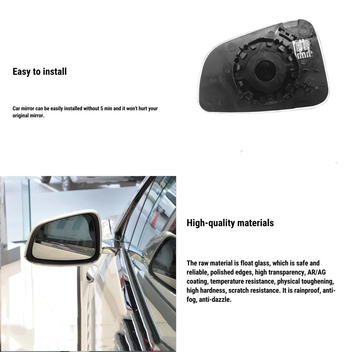 Premium Rearview Mirror Blade for Tesla Model 3 Model Y Model S Model X – Anti-Glare, Heated, Wide-Angle Lens