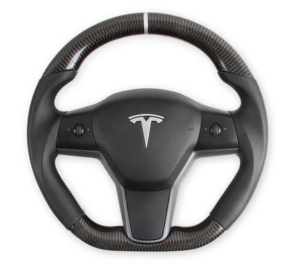 Carbon Fiber Flat Bottom Steering Wheel for Tesla Model 3 & Model Y (Non-Heated, Direct Replacement, Pre-2021)