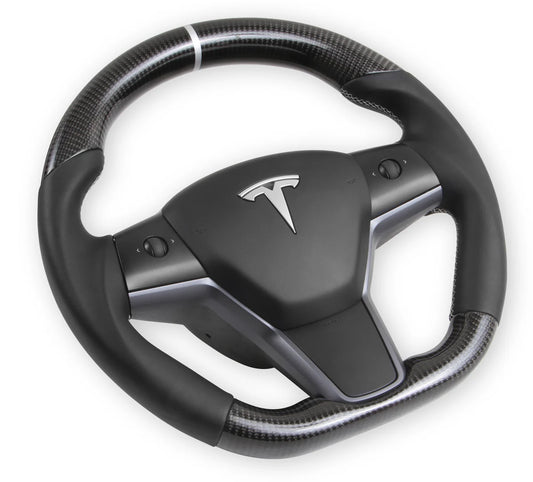 Carbon Fiber Flat Bottom Steering Wheel for Tesla Model 3 & Model Y (Non-Heated, Direct Replacement, Pre-2021)