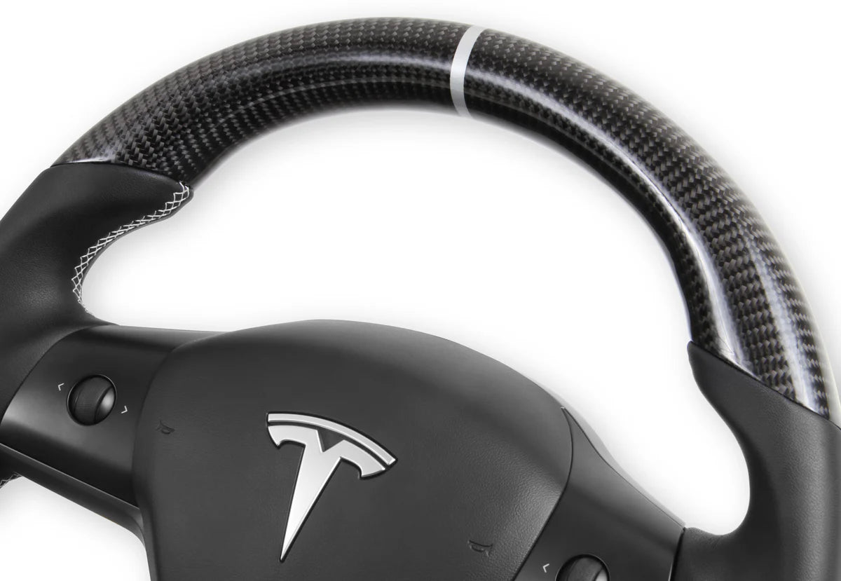 Carbon Fiber Flat Bottom Steering Wheel for Tesla Model 3 & Model Y (Non-Heated, Direct Replacement, Pre-2021)