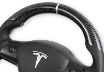 Carbon Fiber Flat Bottom Steering Wheel for Tesla Model 3 & Model Y (Non-Heated, Direct Replacement, Pre-2021)