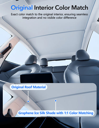 Roof Sunshade for Tesla Model Y (All Years) – Graphene Dual-Layer Glass Roof Shade with UV Protection & Heat Reduction