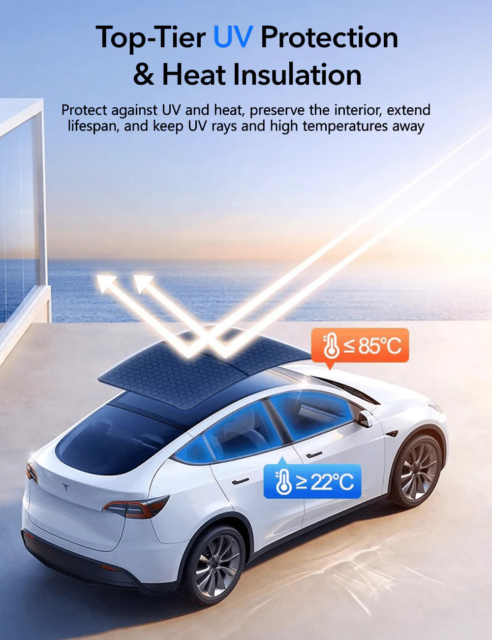 Roof Sunshade for Tesla Model Y (All Years) – Graphene Dual-Layer Glass Roof Shade with UV Protection & Heat Reduction