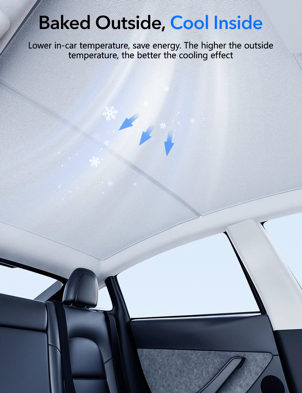 Roof Sunshade for Tesla Model Y (All Years) – Graphene Dual-Layer Glass Roof Shade with UV Protection & Heat Reduction