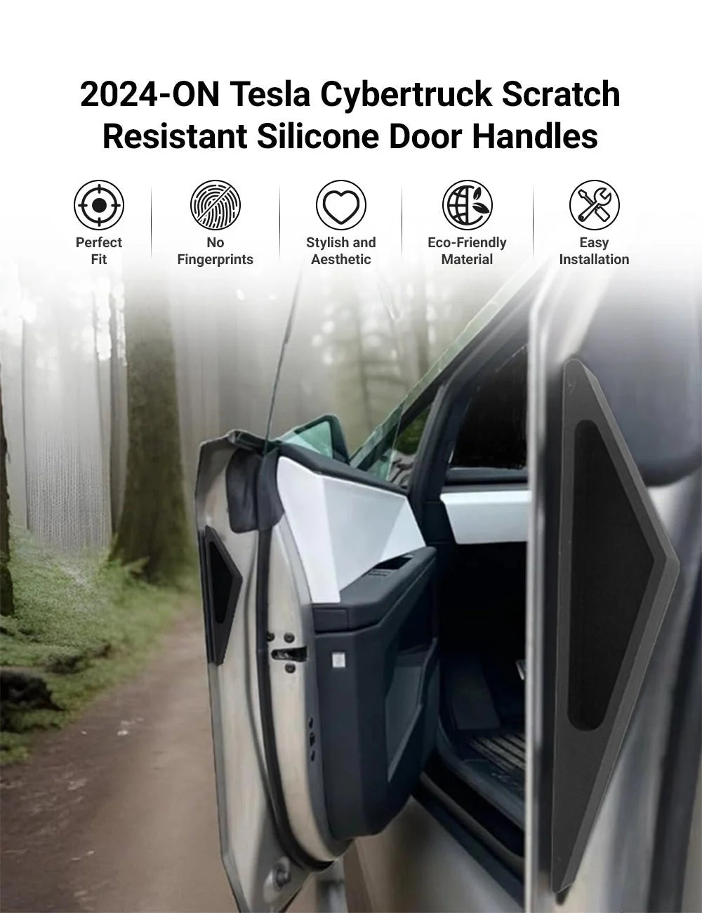 Scratch-Resistant Silicone Door Handle Covers for Tesla Cybertruck (2024-On) | Anti-Fingerprint Protection | Easy 3M Installation