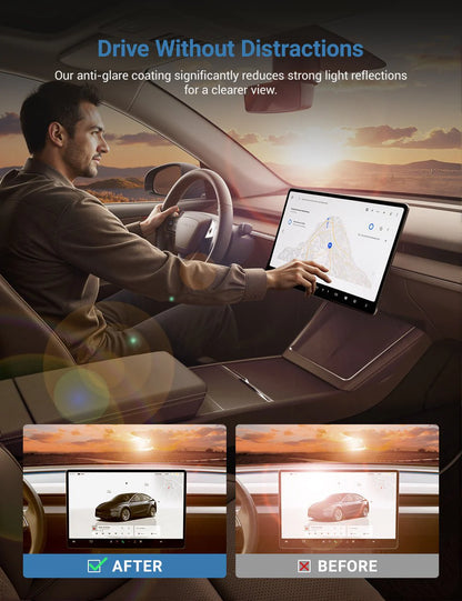 Tesla Screen Protector for Model 3 Highland & Model Y Juniper – 9H Tempered Glass, Anti-Glare, Anti-Fingerprint, HD Touch Sensitive Display Protection