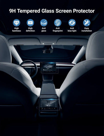 Tesla Screen Protector for Model 3 Highland & Model Y Juniper – 9H Tempered Glass, Anti-Glare, Anti-Fingerprint, HD Touch Sensitive Display Protection