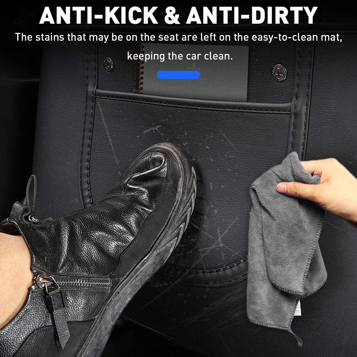 Seat Back Kick Protector for Tesla Model 3 & Model Y (2017–2025) | Faux Leather Seat Back Cover with Storage Pockets | Easy Clean & Tool-Free Installation