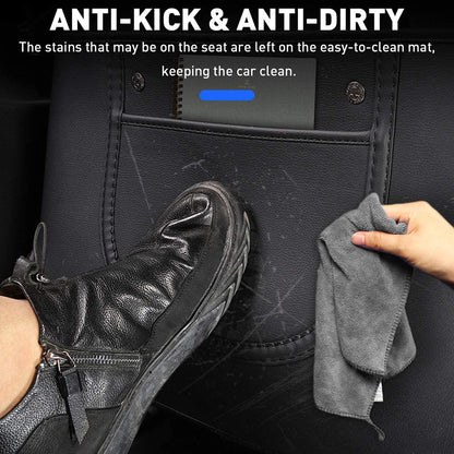 Seat Back Kick Protector for Tesla Model 3 & Model Y (2017–2025) | Faux Leather Seat Back Cover with Storage Pockets | Easy Clean & Tool-Free Installation