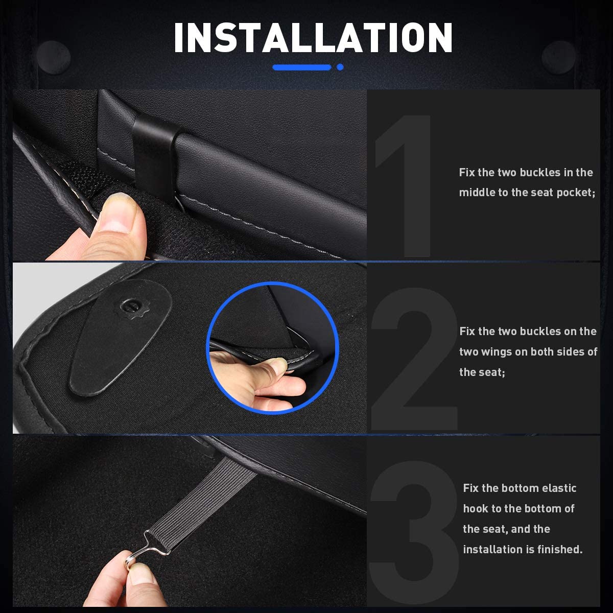 Seat Back Kick Protector for Tesla Model 3 & Model Y (2017–2025) | Faux Leather Seat Back Cover with Storage Pockets | Easy Clean & Tool-Free Installation