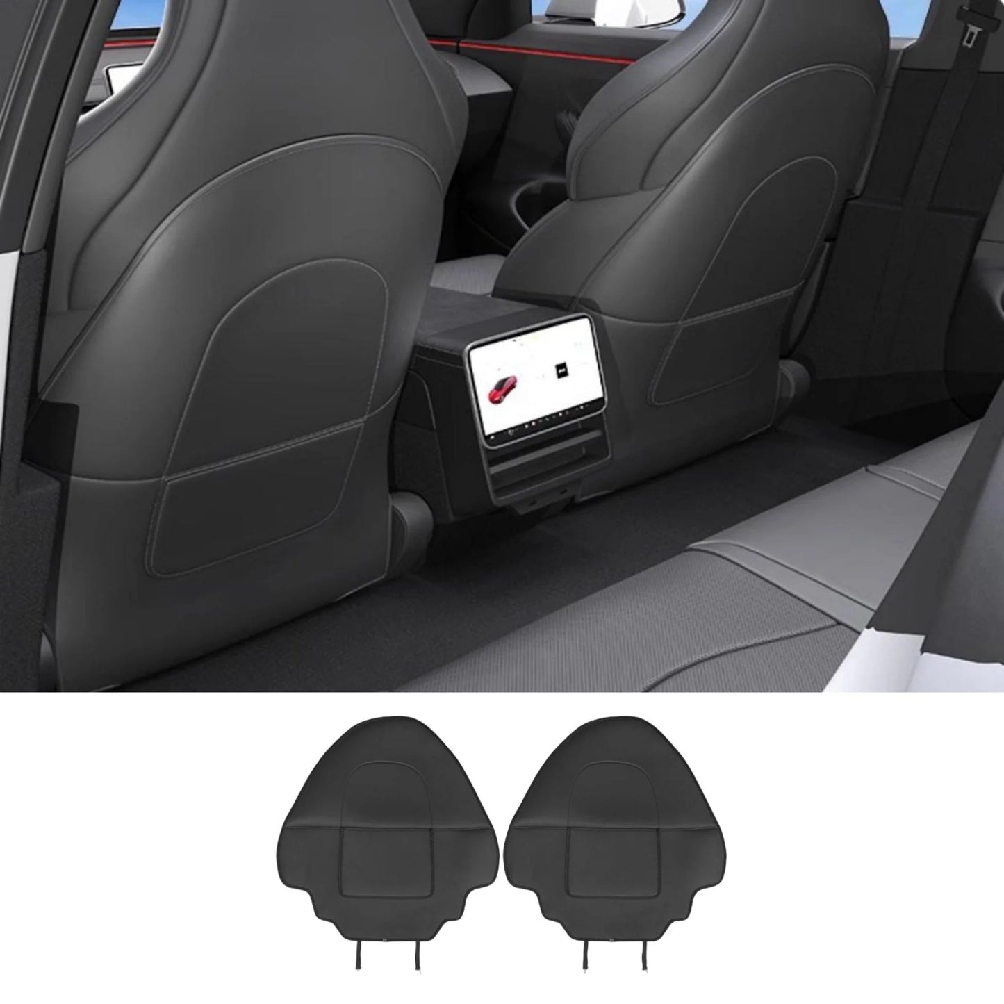 Seat Back Kick Protector for Tesla Model Y Juniper – Custom-Fit Napa Leather Rear Seat Back Cover with Storage Pockets