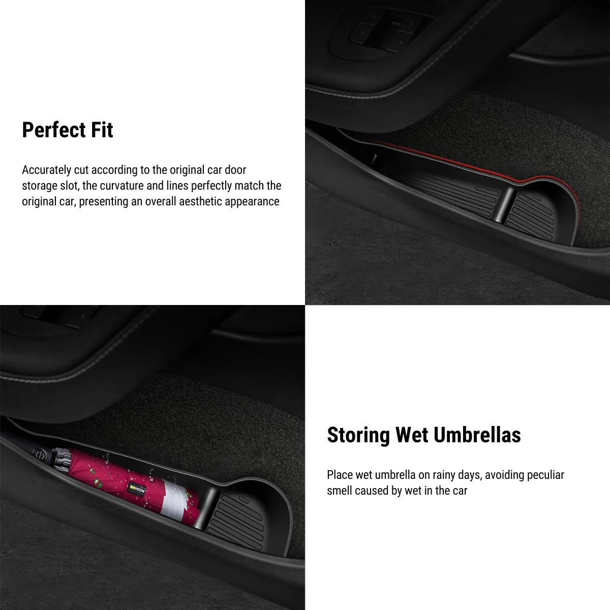 Side Door Storage Organizer Tray for Tesla Model Y (2021-2025) – Custom-Fit Door Pocket Insert, Waterproof Flocked Organizer with Multi-Compartment Design