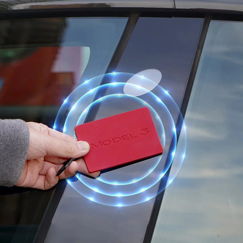 Silicone Key Card Holder for Tesla Model 3 & Model Y (2017–2024) | Anti-Slip, Waterproof, 360° Protection with Keychain | Black / Red