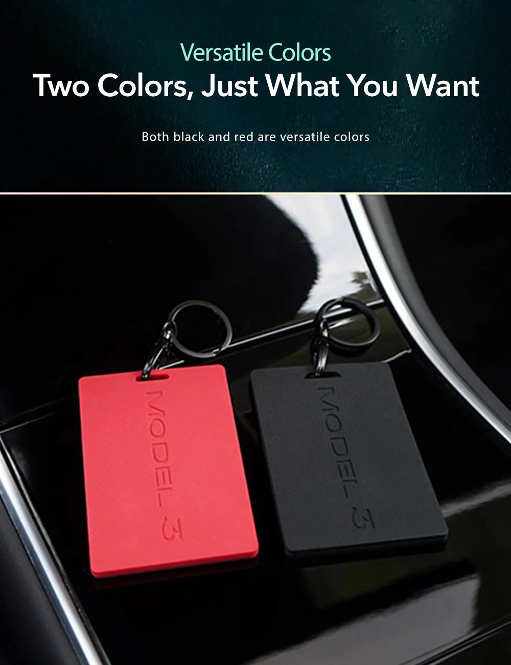 Silicone Key Card Holder for Tesla Model 3 & Model Y (2017–2024) | Anti-Slip, Waterproof, 360° Protection with Keychain | Black / Red