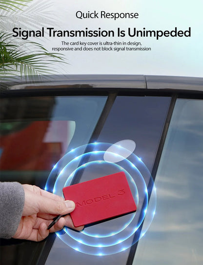 Silicone Key Card Holder for Tesla Model 3 & Model Y (2017–2024) | Anti-Slip, Waterproof, 360° Protection with Keychain | Black / Red