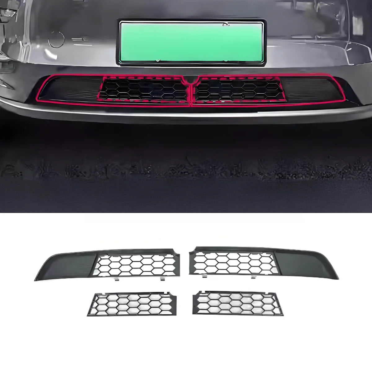 Tesla Model Y Juniper 2025+ Split-Type Front Bumper Grille Mesh Insert – Insect & Debris Protection, Snap-Fit, No Camera Obstruction (Not for Performance)
