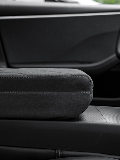 Suede Armrest Cover with Raised Cushion & Built-In Tissue Box for Tesla Model Y Juniper & Model 3 Highland | Premium Faux Suede Console Protector