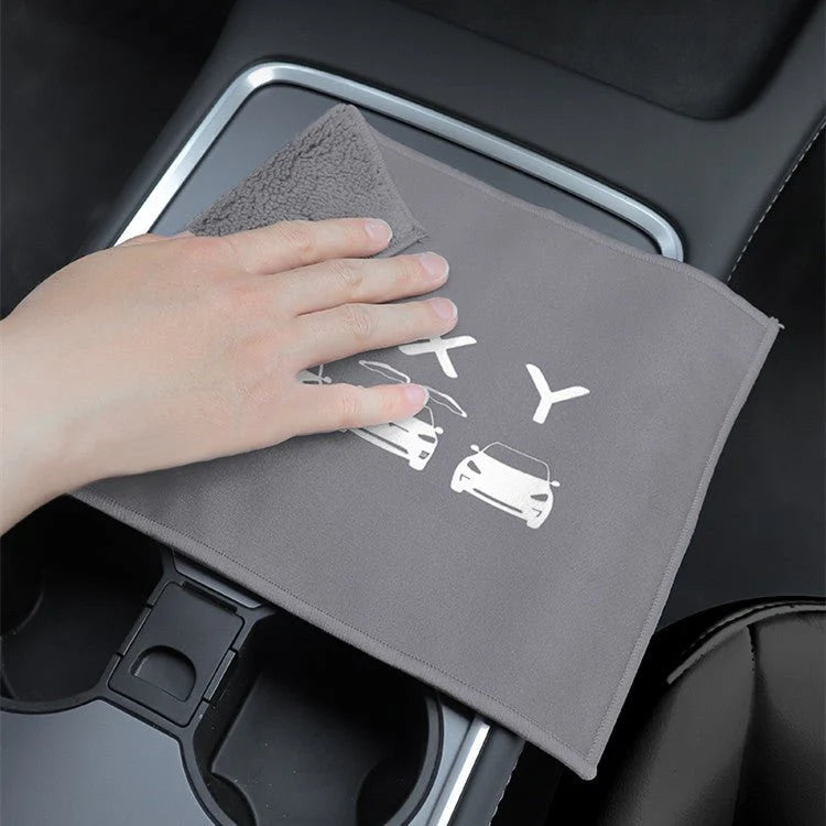 Premium Dual-Sided Car Cleaning Towel (30×30cm) | Suede & Coral Velvet | Scratch-Free, Lint-Free | For Tesla Model 3, Model Y, Model S, Model X & Cybertruck