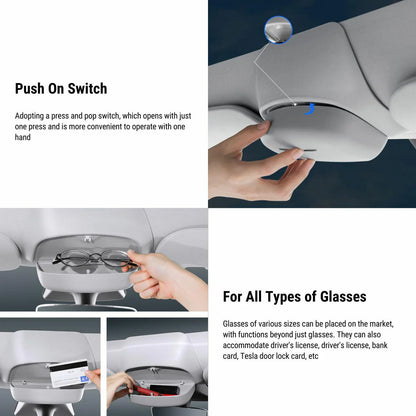 Sunglass Holder Storage Clip for Tesla Model Y | Premium ABS & Velvet-Lined Car Glasses Case | Snap-On Installation, Scratch-Free Protection