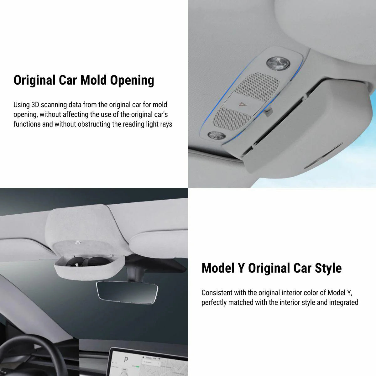 Sunglass Holder Storage Clip for Tesla Model Y | Premium ABS & Velvet-Lined Car Glasses Case | Snap-On Installation, Scratch-Free Protection