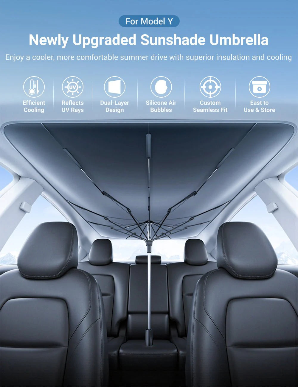 Sunroof Sunshade Umbrella for Tesla Model Y (2020–Present) | Quick-Install UV & Heat Insulation Roof Shade
