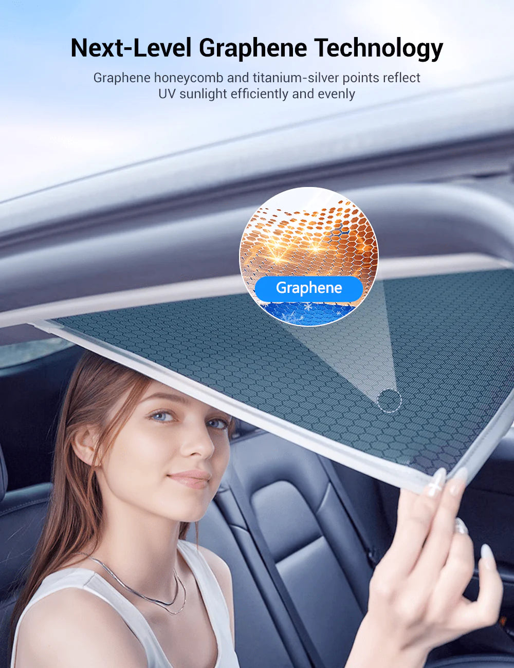 Graphene Roof Sunshade for Tesla Model 3 (2017–Present) – Custom-Fit Glass Roof Shade with UV Protection & Heat Reduction