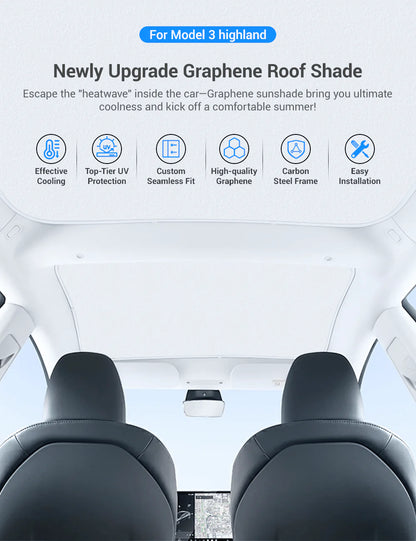 Graphene Roof Sunshade for Tesla Model 3 (2017–Present) – Custom-Fit Glass Roof Shade with UV Protection & Heat Reduction