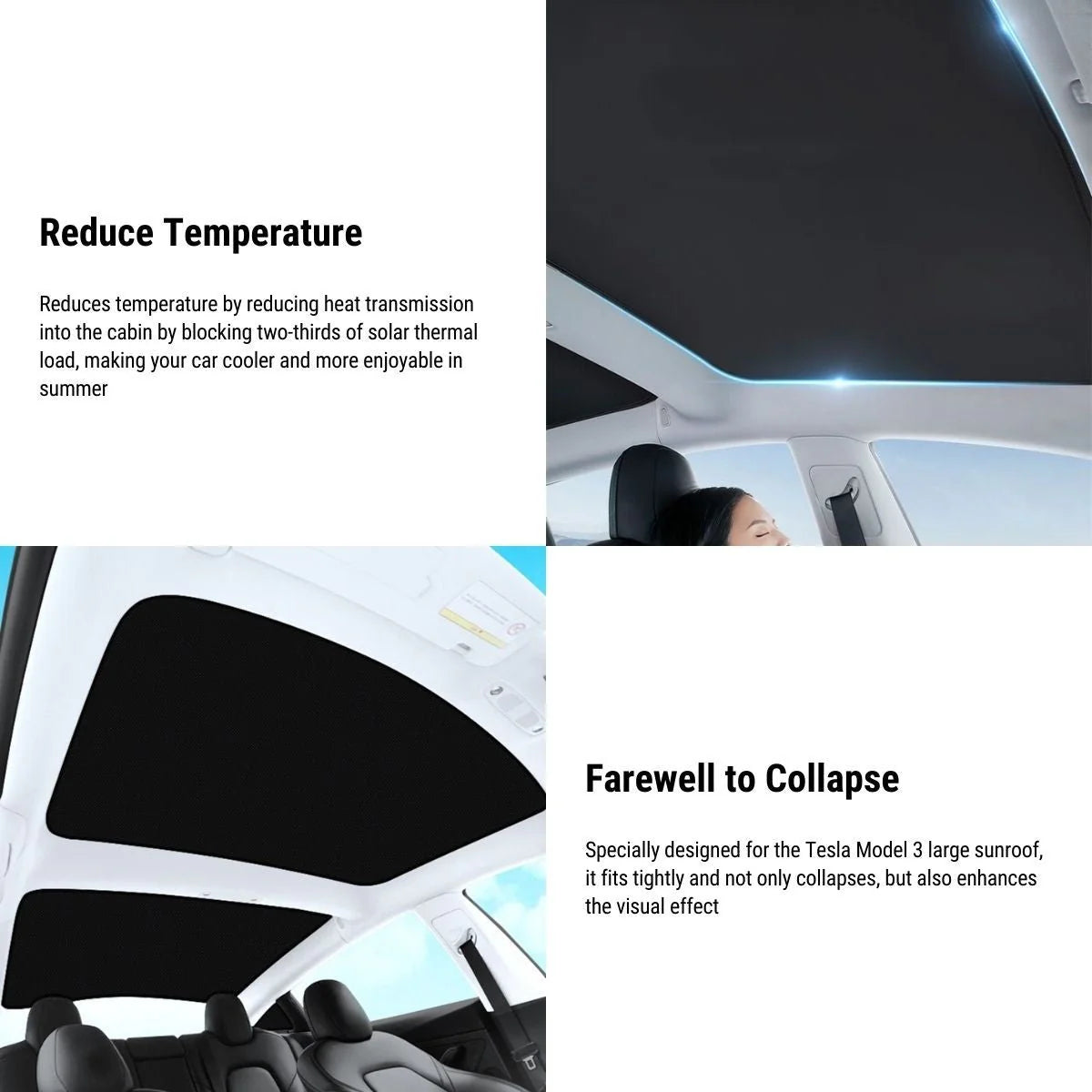 Tesla Model 3 Highland Sunshade – Custom Fit Roof Sunshade with Nano Heat Insulation & Memory Metal Frame