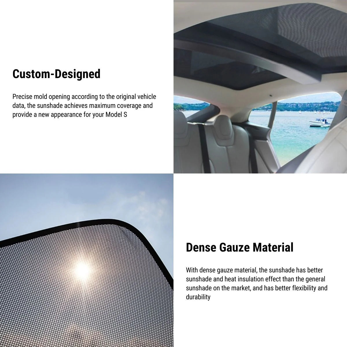 Tesla Model S Sunshade 2016-2020 – Mesh Roof Sunshade, UV & Heat Protection, Easy Installation