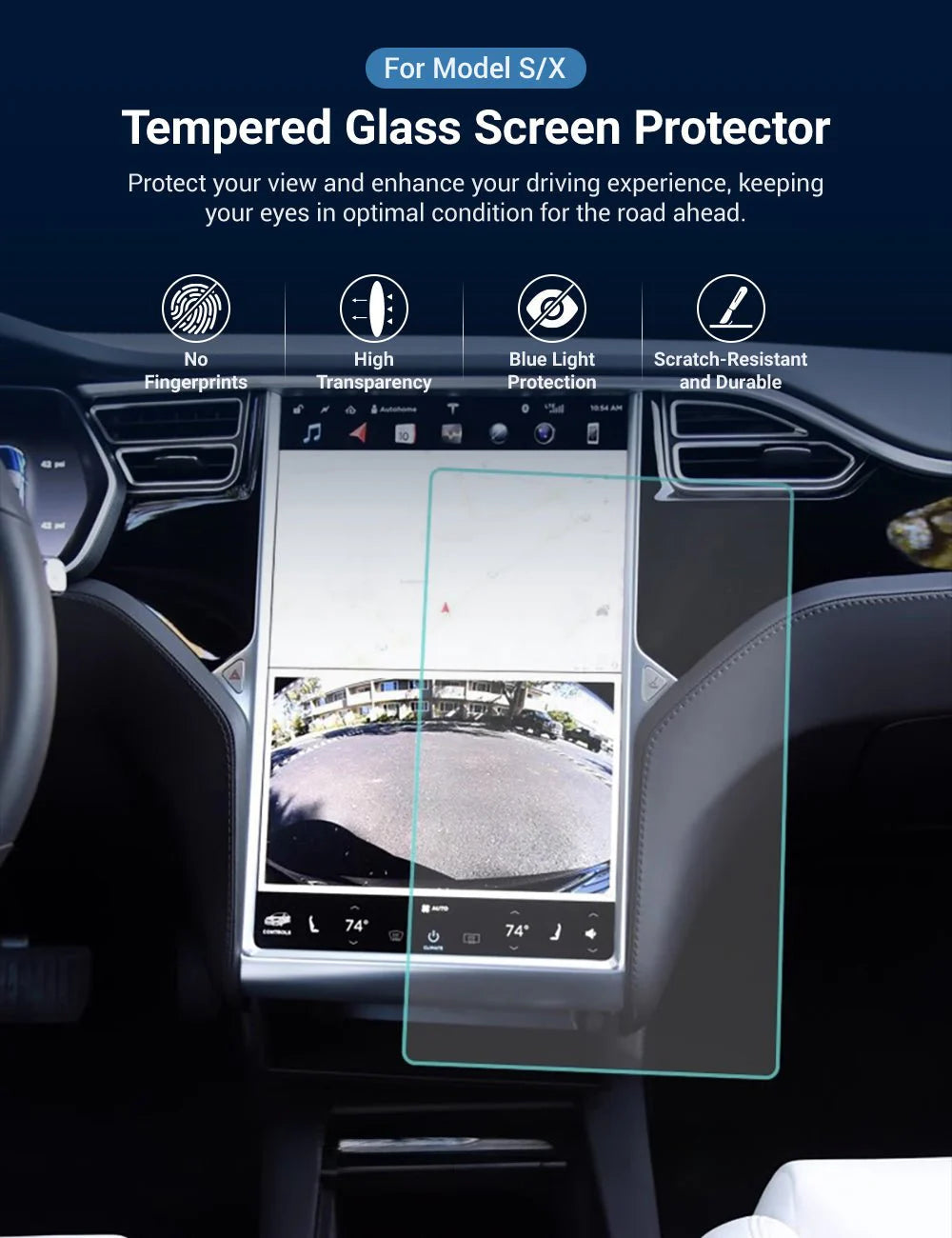 Tempered Glass Screen Protector for Tesla Model S & Model X (17") – Anti-Scratch, Anti-Fingerprint, Blue Light Protection