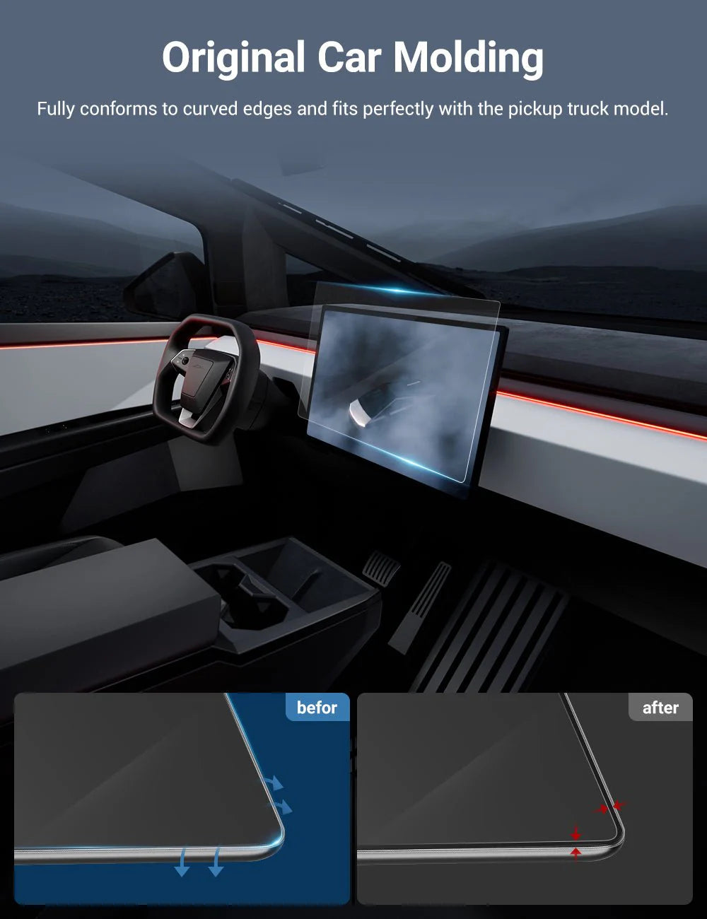 Tempered Glass Screen Protector for Tesla Cybertruck (2024–Present)  Ultra-Clear, Scratch-Resistant Display Protection with Easy Installation