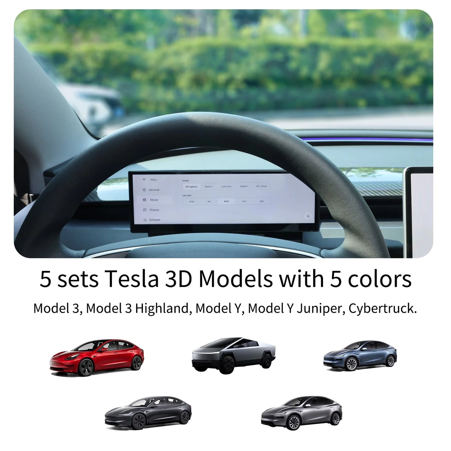 10.88" Touch Screen Instrument Cluster Dashboard Display for Tesla Model 3 Model Y & Cybertruck | Wireless CarPlay & Android Auto | OTA Updates