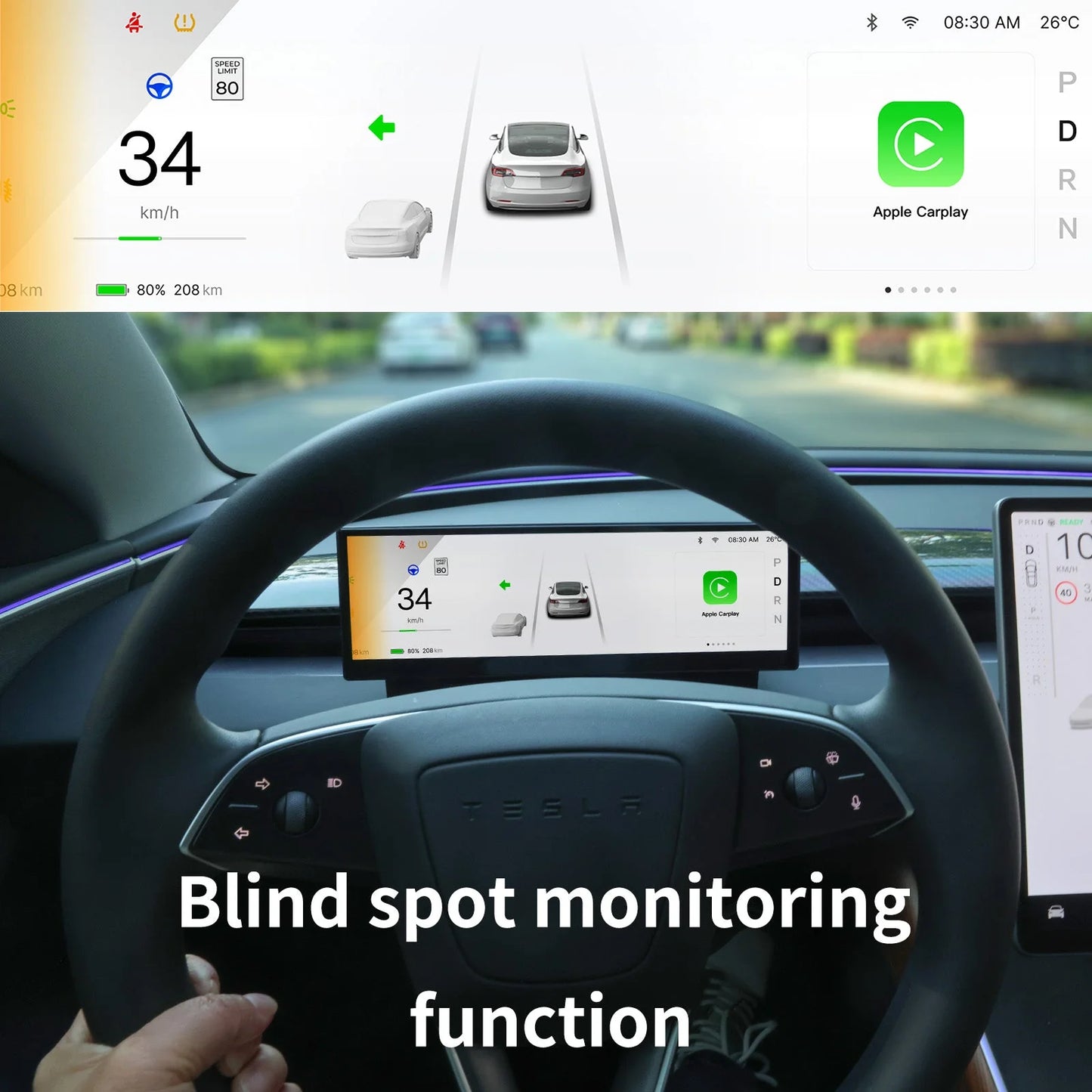 10.88" Touch Screen Instrument Cluster Dashboard Display for Tesla Model 3 Model Y & Cybertruck | Wireless CarPlay & Android Auto | OTA Updates