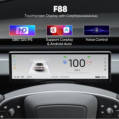 8.8-Inch Touch Screen Instrument Cluster Dashboard Display for Tesla Model 3 Highland (2024+) & Model Y Juniper (2025+) | IPS HD Screen | Wireless CarPlay & Android Auto | Plug & Play Installation