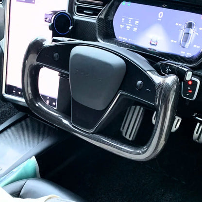 Carbon Fiber Yoke Steering Wheel Upgrade for Tesla Model S / X (2021–2025) – Ergonomic Plaid-Style Replacement