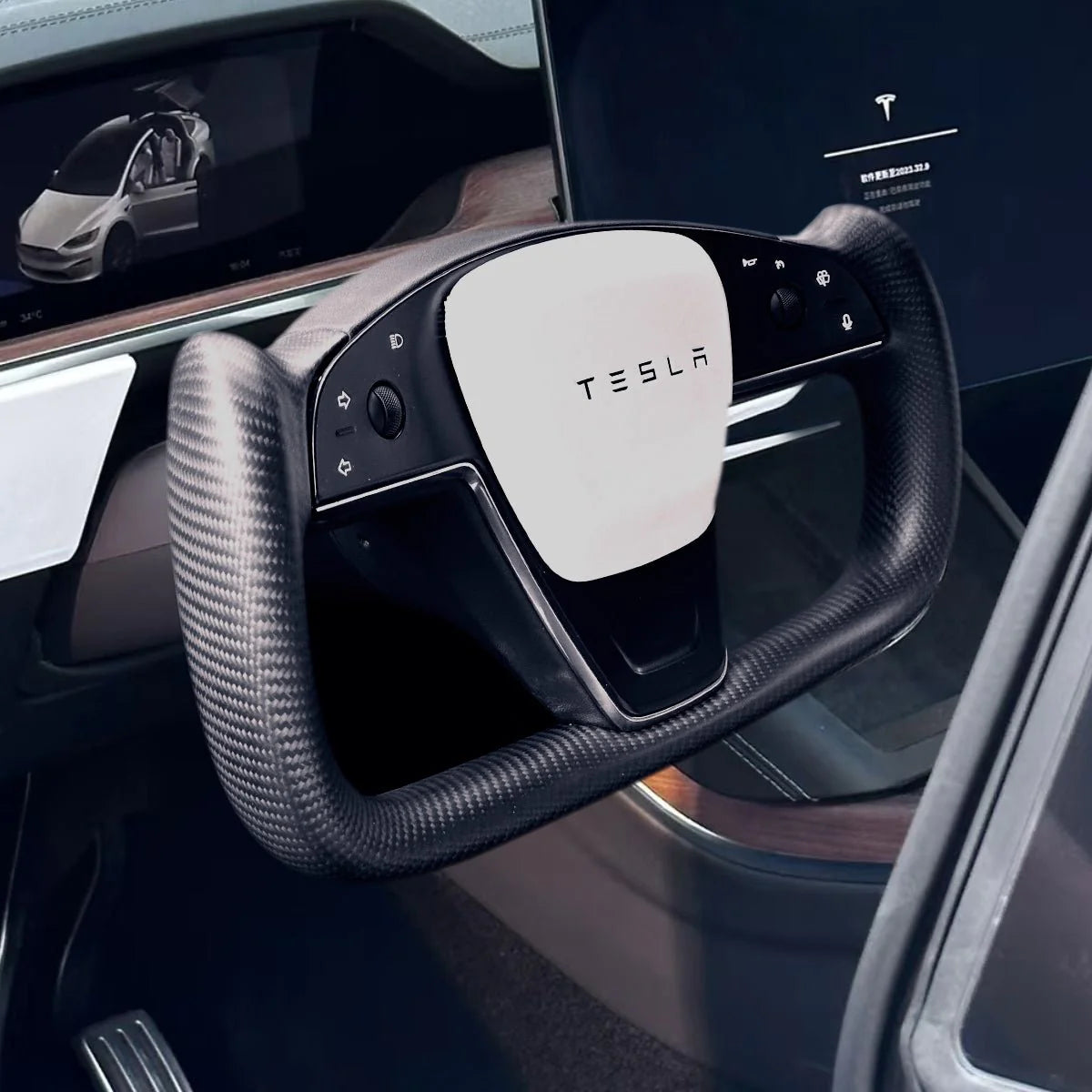 Carbon Fiber Yoke Steering Wheel Upgrade for Tesla Model S / X (2021–2025) – Ergonomic Plaid-Style Replacement